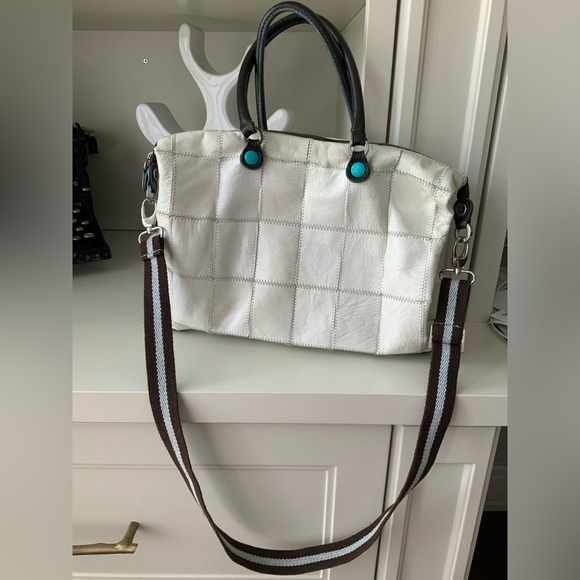 Vintage Y2K 90’S Square Patch Medium Leather White Snap Purse Bag Made in Italy - Picture 2 of 16